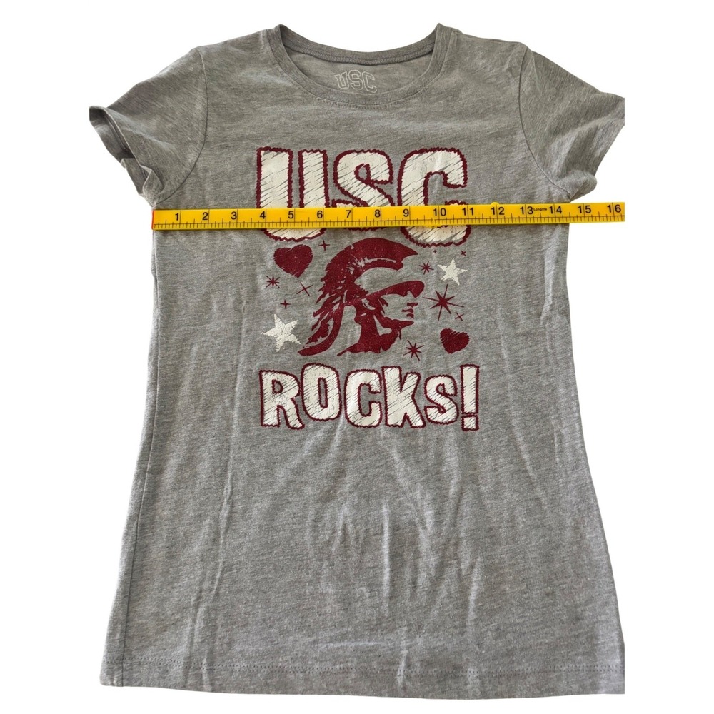 USC Trojans Youth Girls Gray Short Sleeve T Shirt L‎ 16 18 USC Rocks Graphic Tee - Picture 4 of 7